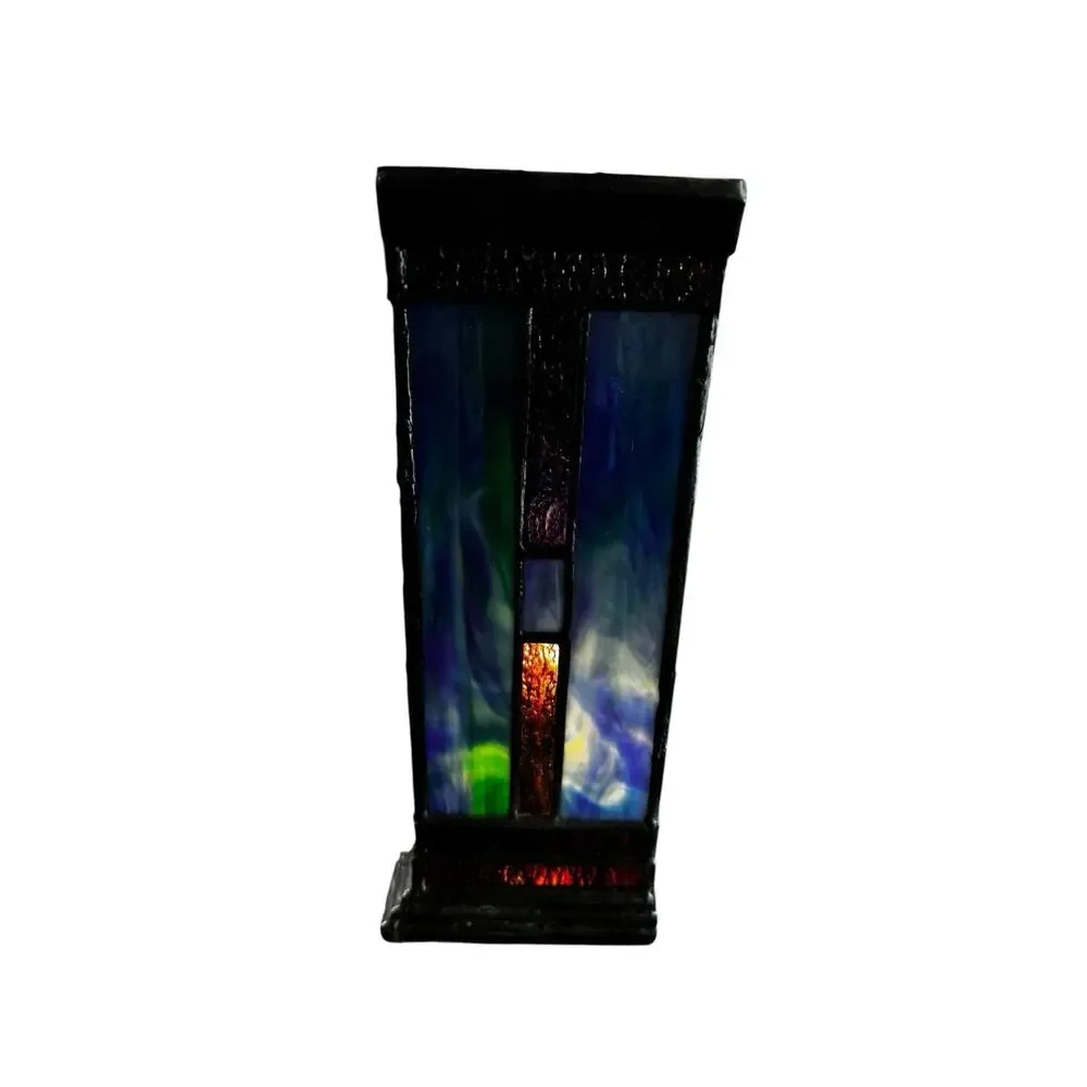 Dale Tiffany Stained Glass Dragonfly Floral Desk Clock Roman Numerals Multicolor